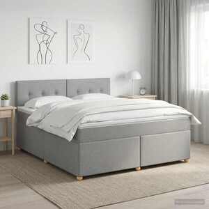 Imagine vidaXL Pat boxspring cu saltea Gri deschis 140 x 190 cm Țesătură