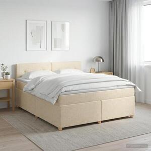 Imagine vidaXL Pat boxspring cu saltea cu headboard Crem 140 x 190 cm Țesătură