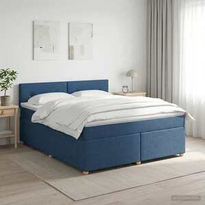Imagine vidaXL Pat boxspring cu saltea albastru 140 x 190 cm Țesătură