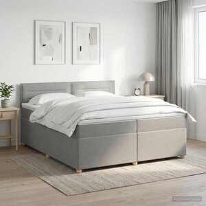 Imagine vidaXL Pat boxspring cu saltea Gri deschis 200 x 200 cm Țesătură