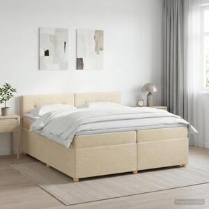 Imagine vidaXL Pat boxspring cu saltea cu headboard Crem 200 x 200 cm Țesătură