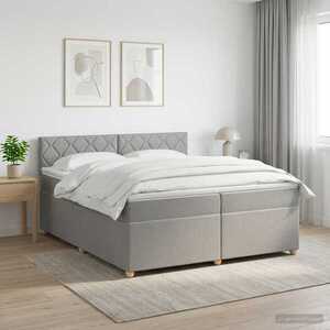 Imagine vidaXL Pat boxspring cu saltea Gri deschis 200 x 200 cm Țesătură
