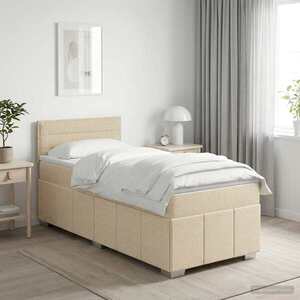 Imagine vidaXL Pat boxspring cu saltea cu headboard Crem 80 x 200 cm Țesătură
