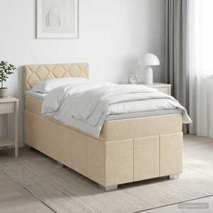 Imagine vidaXL Pat boxspring cu saltea cu headboard Crem 80 x 200 cm Țesătură