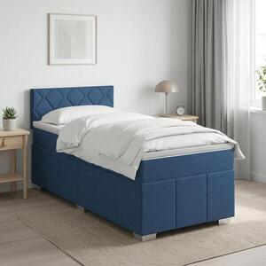 Imagine vidaXL Pat boxspring cu saltea albastru 90 x 200 cm Țesătură