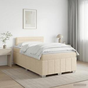 Imagine vidaXL Pat boxspring cu saltea cu headboard Crem 120 x 200 cm Țesătură