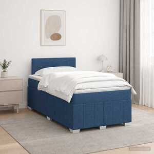 Imagine vidaXL Pat boxspring cu saltea albastru 120 x 200 cm Țesătură