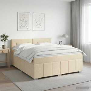 Imagine vidaXL Pat boxspring cu saltea cu headboard Crem 140 x 190 cm Țesătură