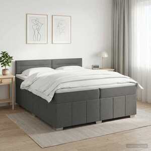 Imagine vidaXL Pat boxspring cu saltea Gri închis 200 x 200 cm Țesătură