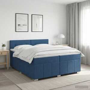 Imagine vidaXL Pat boxspring cu saltea albastru 200 x 200 cm Țesătură