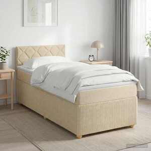 Imagine vidaXL Pat boxspring cu saltea cu headboard Crem 80 x 200 cm Țesătură