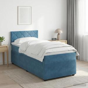 Imagine vidaXL Pat boxspring cu saltea Albastru închis 90 x 190 cm Catifea