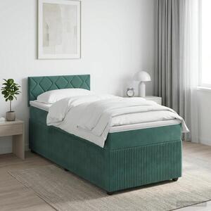 Imagine vidaXL Pat boxspring cu saltea Verde închis 90 x 200 cm Catifea
