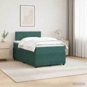 Imagine vidaXL Pat boxspring cu saltea Verde închis 120 x 190 cm Catifea