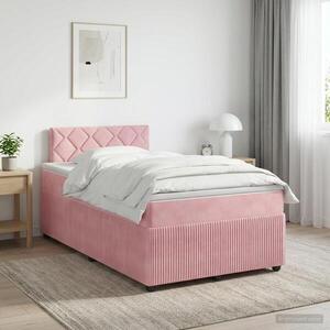 Imagine vidaXL Pat boxspring cu saltea cu headboard Roz 120 x 190 cm Catifea