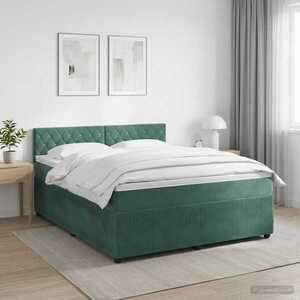Imagine vidaXL Pat boxspring cu saltea Verde închis 140 x 190 cm Catifea