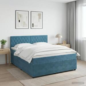 Imagine vidaXL Pat boxspring cu saltea Albastru închis 140 x 190 cm Catifea