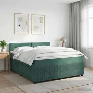 Imagine vidaXL Pat boxspring cu saltea Verde închis 140 x 190 cm Catifea