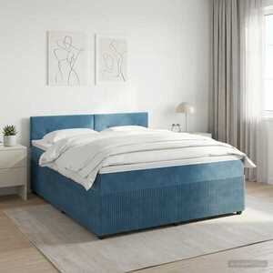 Imagine vidaXL Pat boxspring cu saltea Albastru închis 140 x 190 cm Catifea