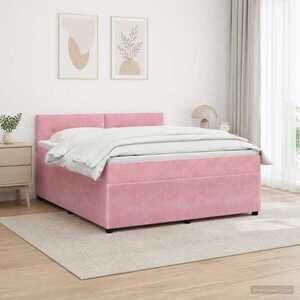 Imagine vidaXL Pat boxspring cu saltea cu headboard Roz 140 x 190 cm Catifea