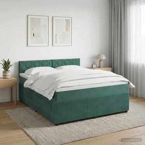 Imagine vidaXL Pat boxspring cu saltea Verde închis 140 x 190 cm Catifea