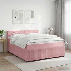 Imagine vidaXL Pat boxspring cu saltea cu headboard Roz 180 x 200 cm Catifea