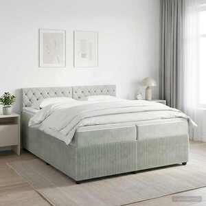 Imagine vidaXL Pat boxspring cu saltea Gri deschis 200 x 200 cm Catifea