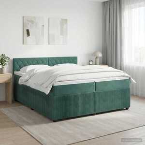 Imagine vidaXL Pat boxspring cu saltea Verde închis 200 x 200 cm Catifea