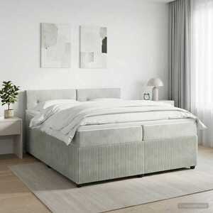 Imagine vidaXL Pat boxspring cu saltea Gri deschis 200 x 200 cm Catifea