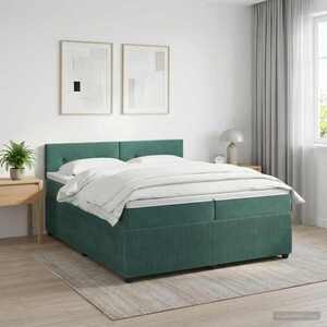 Imagine vidaXL Pat boxspring cu saltea Verde închis 200 x 200 cm Catifea