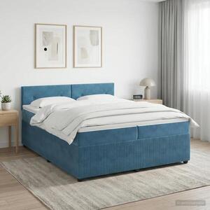 Imagine vidaXL Pat boxspring cu saltea Albastru închis 200 x 200 cm Catifea