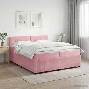 Imagine vidaXL Pat boxspring cu saltea cu headboard Roz 200 x 200 cm Catifea