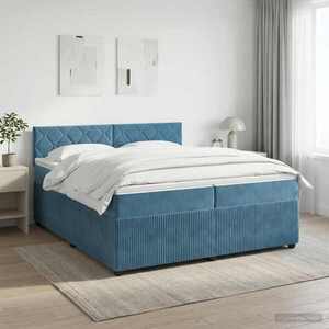 Imagine vidaXL Pat boxspring cu saltea Albastru închis 200 x 200 cm Catifea