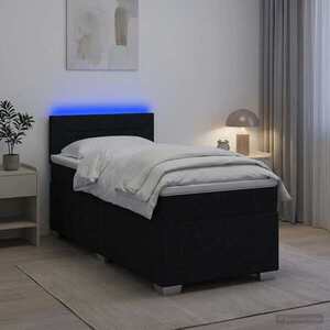 Imagine vidaXL Pat box spring cu saltea și LED Negru 90 x 200 cm Țesătură