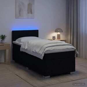 Imagine vidaXL Pat box spring cu saltea și LED Negru 90 x 200 cm Țesătură
