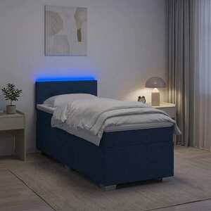 Imagine vidaXL Pat box spring cu saltea și LED albastru 90 x 200 cm Țesătură
