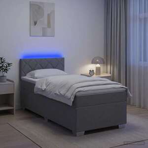 Imagine vidaXL Pat box spring cu saltea și LED Gri deschis 90 x 200 cm