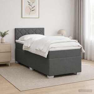 Imagine vidaXL Pat box spring cu saltea și LED Gri închis 90 x 200 cm Țesătură