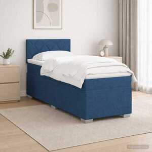 Imagine vidaXL Pat box spring cu saltea și LED albastru 90 x 200 cm Țesătură