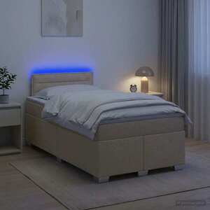 Imagine vidaXL Pat box spring cu saltea și LED Crem 120 x 190 cm Țesătură