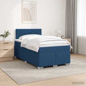 Imagine vidaXL Pat box spring cu saltea și LED albastru 120 x 190 cm Țesătură