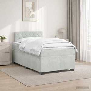 Imagine vidaXL Pat box spring cu saltea și LED Gri deschis 120 x 190 cm