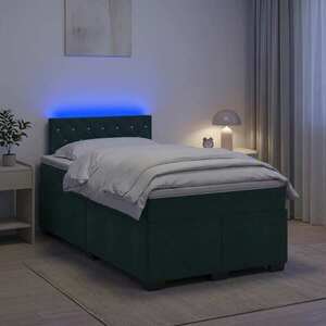 Imagine vidaXL Pat box spring cu saltea și LED Verde închis 120 x 190 cm