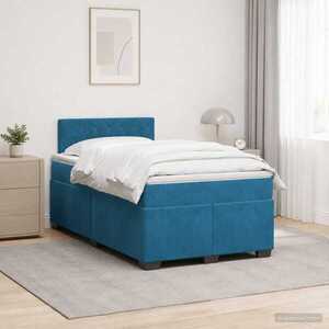 Imagine vidaXL Pat box spring cu saltea și LED albastru 120 x 190 cm Catifea