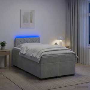 Imagine vidaXL Pat box spring cu saltea și LED Gri deschis 120 x 190 cm