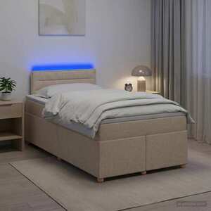 Imagine vidaXL Pat boxspring cu saltea cu benzi LED Crem 120 x 190 cm Țesătură