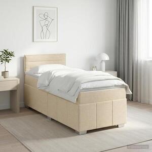 Imagine vidaXL Pat boxspring cu saltea cu benzi LED Crem 100 x 200 cm Țesătură