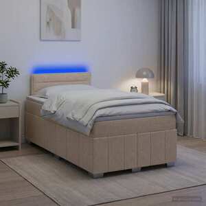 Imagine vidaXL Pat boxspring cu saltea cu benzi LED Crem 120 x 190 cm Țesătură