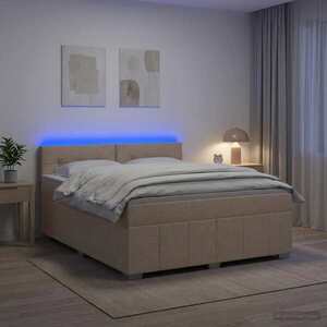 Imagine vidaXL Pat boxspring cu saltea cu benzi LED Crem 140 x 190 cm Țesătură