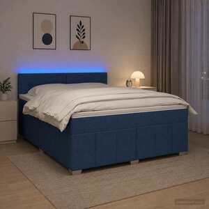 Imagine vidaXL Pat boxspring cu saltea albastru 140 x 190 cm Țesătură